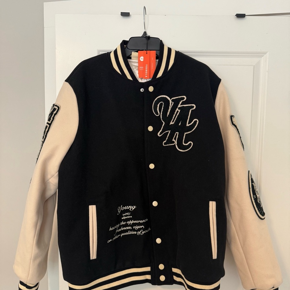 YoungLA Black and Cream Varsity Jacket